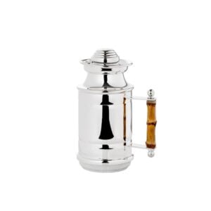 Garrafa térmica Shefield prata com alça de bambu - 250 ml - Mantém bebidas quentes ou frias