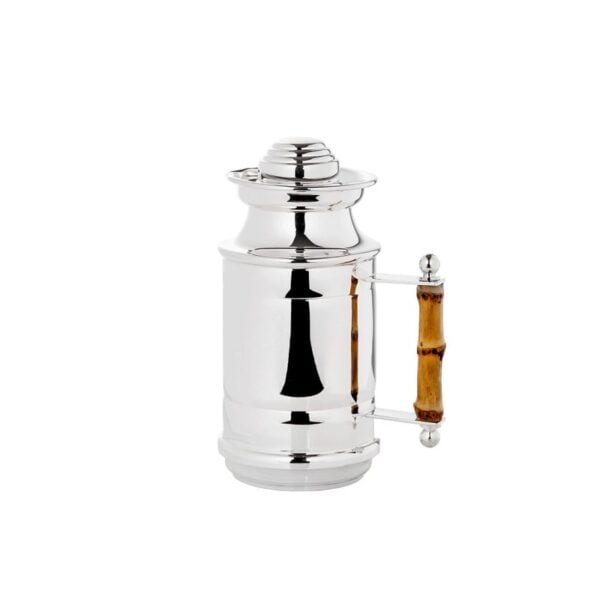 Garrafa térmica Shefield prata com alça de bambu - 250 ml - Mantém bebidas quentes ou frias