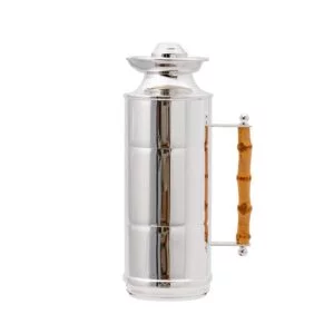 Garrafa térmica Sheffield prata com alça de bambu 1000 ml - Mantém bebidas quentes ou geladas por horas.